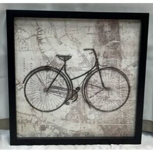 Vintage 20x20 Metal Art Beige Brown Black Frame Print‎ Name: City Bicycle